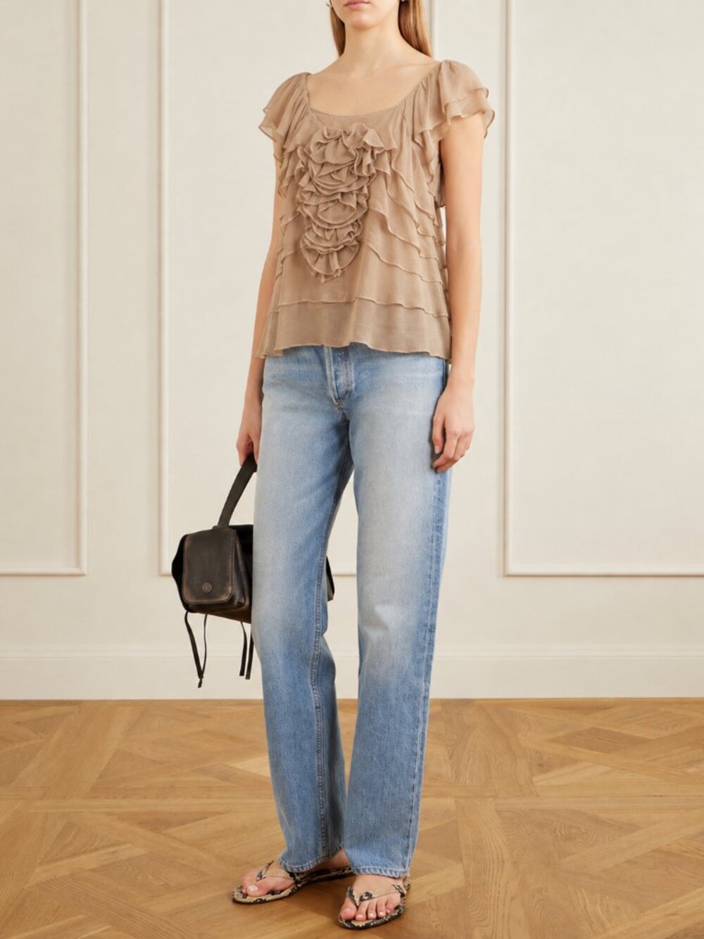 Silk Ruffled Scoop Neck Blouse (1225)